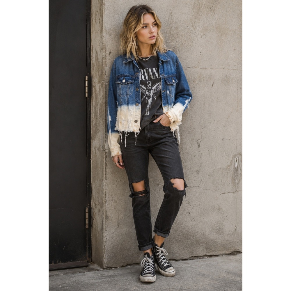 Vtg 90's  BBJ Los Angeles Denim Jacket L Boho Festival Grunge Coastal Cowgirl